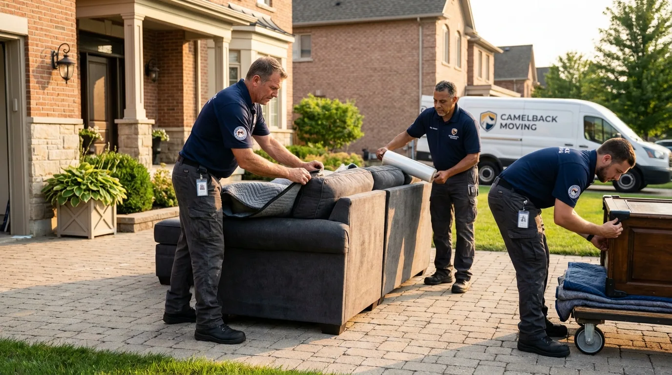 Large estate moving crew wrapping furniture in Lindenhurst, NY