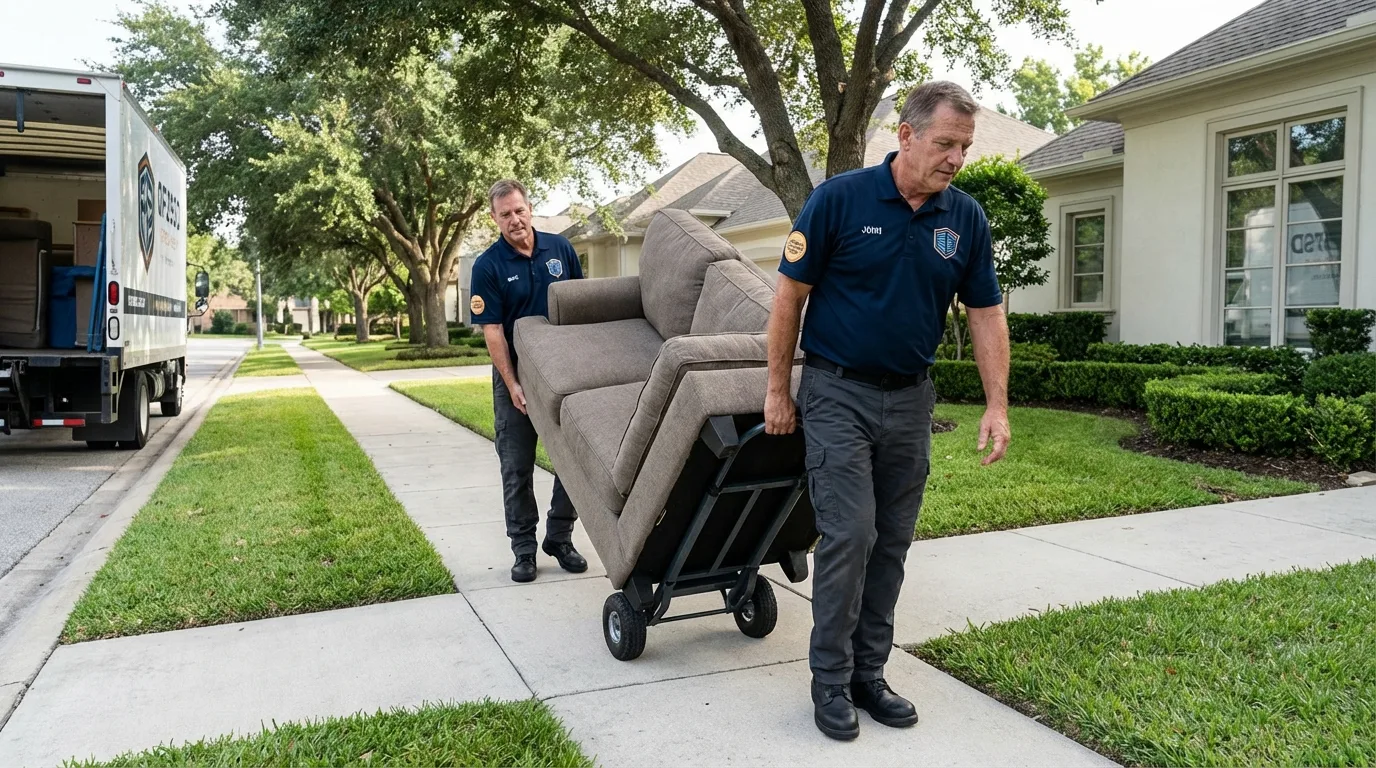 Local residential moving crew loading furniture in Lindenhurst, NY